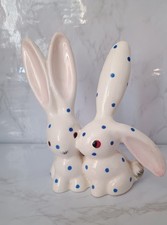 PLICHTA POLKA DOT BUNNY ORNAMENTS CERAMIC POTTERY Has Age Crazing Pls see Photo
