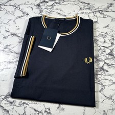 FRED PERRY Mens Navy Twin Tipped T Shirt SIZE LARGE M1588 W53 BNWT Authentic