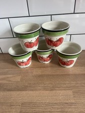 Vintage Hand Painted Plant Pots 9cm Tomato & Artichoke Ceramic Set Of 5