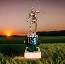 Rare Metal Football Statue Trophy Award On Marble Plinth