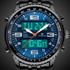 Luxury Mens Analogue Digital LED Stainless Steel Waterproof Military Sport Watch