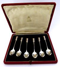 STYLISH ART DECO CASED STERLING SILVER ENAMEL CORONATION SPOONS 1937