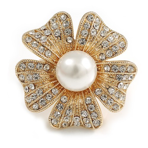 Clear crystal white faux pearl - white,