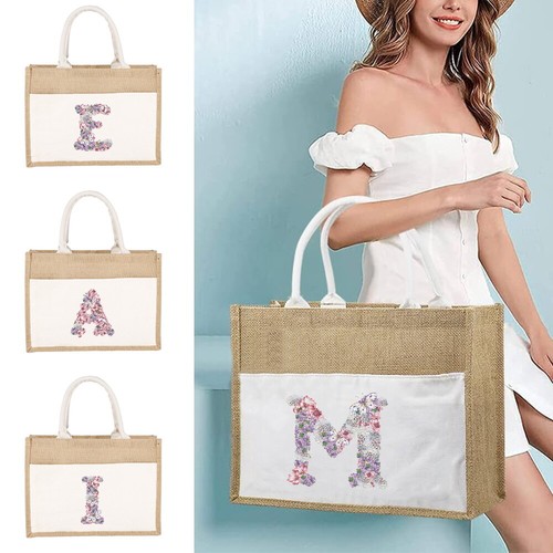 Letter canvas jute shopper bag - canvas,