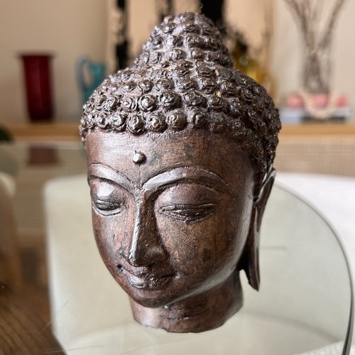 Lost wax bronze buddha head - 5",