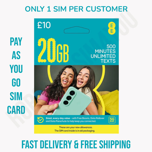 Prepaid sim card - uk, 20gb
