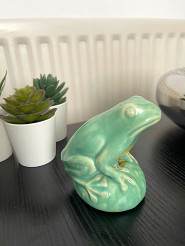 Green ceramic pottery frog - green,