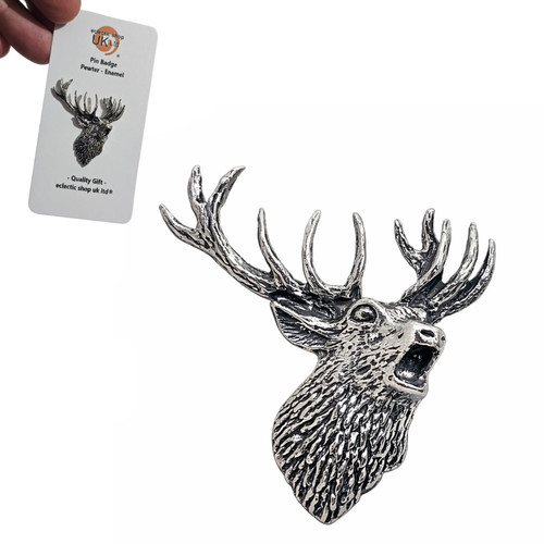 Bellowing stag head pin badge - bellowing,