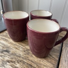 Set Of 3 Denby Intro Striped Mugs in good condition. Purple Raspberry
