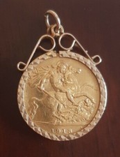 1913 George V 22 Carat Gold Half Sovereign Coin 9 Carat Mount