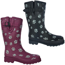 Womens Short Rubber Wellies Dog Paw Adjustable Buckle Snow Rain Boots UK3-9