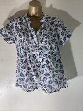 Womens BHS Uk 12 Ivory Floral Print Short Sleeve V Neck Casual Thin Blouse Shirt