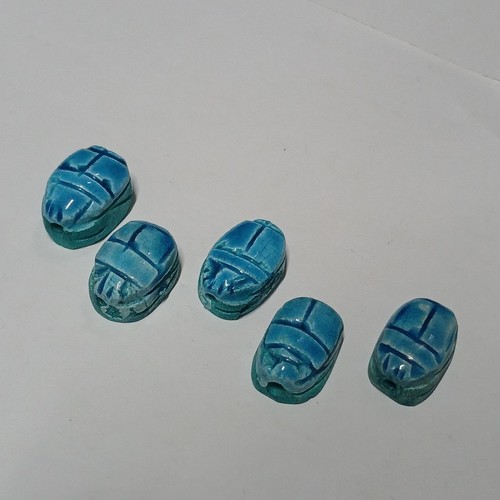 Blue egyptian scarab beads - scarab,