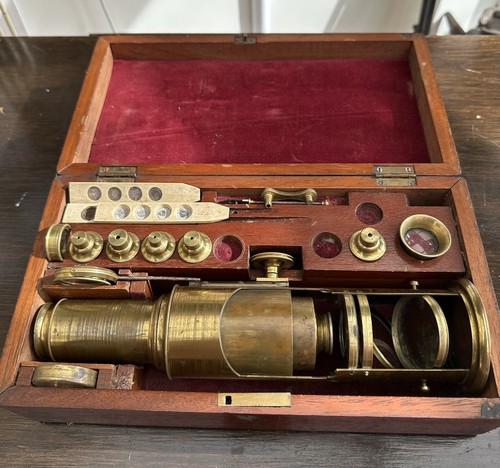 Antique brass drum microscope - antique,