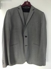 Mens Primark black & grey herringbone slim fit suit 1 jacket 46R 2 trousers w34