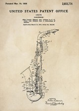 Patent Print - Saxophone - Elkhart/Loomis - 1936 - Vintage Poster Wall Art - A4