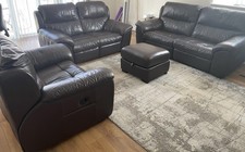 Brown Recliner Leather Sofa and Armchairs/cuddler Three-Piece Suite +Foot Stool