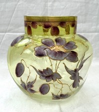 Early Loetz ? Bohemian Glass Vase Dimpled Part Iridescent Enamelled Floral Decor