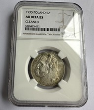 Poland 5 Zlotych 1935 Jozef Pilsudski Coin Silver . NGC AU Details 