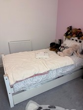 Wooden Single Sleigh Trundle Bed + x2 Mattresses.