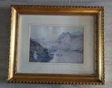 Framed Print of Highland Landscape with Stag on the mountain & Cows in The Water
