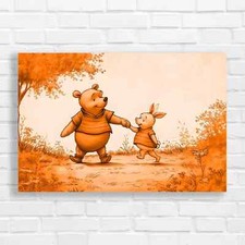 Winnie the Pooh and Piglet Stroll Orange Canvas Print Large Picture Wall Art