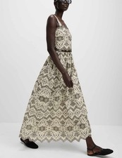 M&S Womens Multi Coloured Cotton Embroidered Maxi Pleated Women Skirt