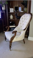 Antique Victorian Button Back Chair In Cream