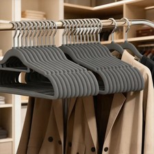 10-100PCS Non Slip Velvet Coat Hangers Coating Flocked Clothe Space Saving Grey