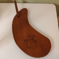 Vintage Kidney Shaped Wooden Cheese Board with Handle and Image of a Mouse 43cm