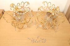 Pair of Art Deco Style Brass Plate Chandelier Ceiling Lights Waterfall Crystals