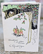 Vtg Used 1930's Musicians Music Chello Snow Christmas Greeting Card (EB10488)