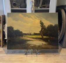 Large Antique Oil Painting ‘Salisbury Cathedral’ Signed J. Lewis