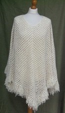 Vintage Cream wool crochet hand knitted poncho boho one size