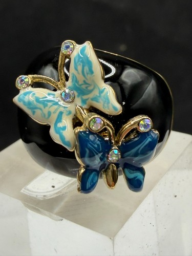 Gold dome ring black enamel - gold,