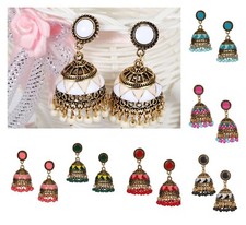 New Indian Pakistani Bollywood Gold Dangle Jhumka Earrings Boho Jhumki Jewellery