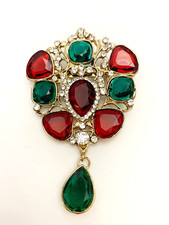 Beautiful Indian Mughal Inspired Turban Brooch Pin with Blue Crystals   - BNIB