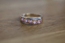 10ct Yellow Gold Ring With Pink Stones And Tiny Diamonds Size P And A Half