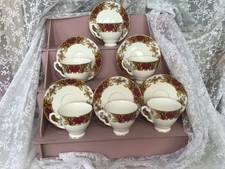 Vintage Royal Stafford - Majestic 6 Tea cups and Saucers in Cream & Burgundy 