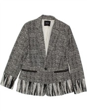 DESIGUAL Womens 1 Button Blazer Jacket EU 40 Medium Grey Check Polyester BA02