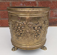 Vintage Ornate Brass Flower Pot Planter Grapes Design