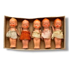 Dionne Quints Boxed (Set of 5) Bisque 3" Jointed Doll 1930s Original Box Japan