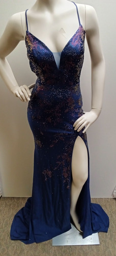 Navy long dress with - long,