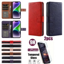 iPhone 17 Pro Max/16E/15/14/13 Leather Flip Card Wallet Case+2 Screen Protectors