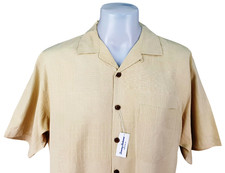 TOMMY BAHAMA RELAX Mens 100% Silk Yellow S/S EVENING SHIRT - M (L) - 48" - £95