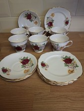 Vintage Boxed Royal Malvern Bone China Cups Saucesr Plates ( Roses)