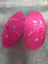 2 x Bright Pink Parasols Handpainted Silk Bamboo Handles and Spokes Medium 51cm