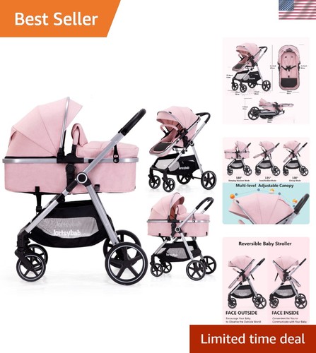 Pink baby stroller - 2-in-1,