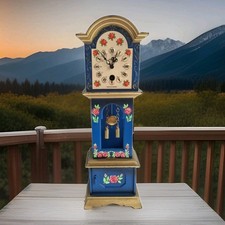 Vintage Miniature Grandfather Clock STAIGER BLESSING Working German Handpainted