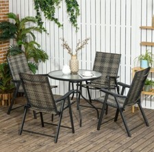 Outsunny Outdoor Garden Set Round Glass Dining Table with 4 Folding Chairs 